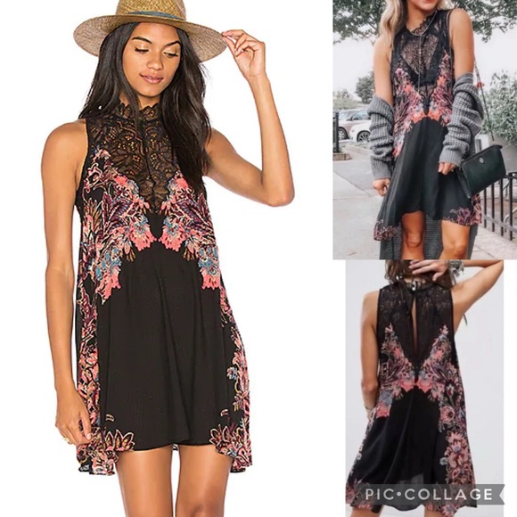 FP Intimately Black Lace Floral Slip Mini Dress - Picture 2 of 10